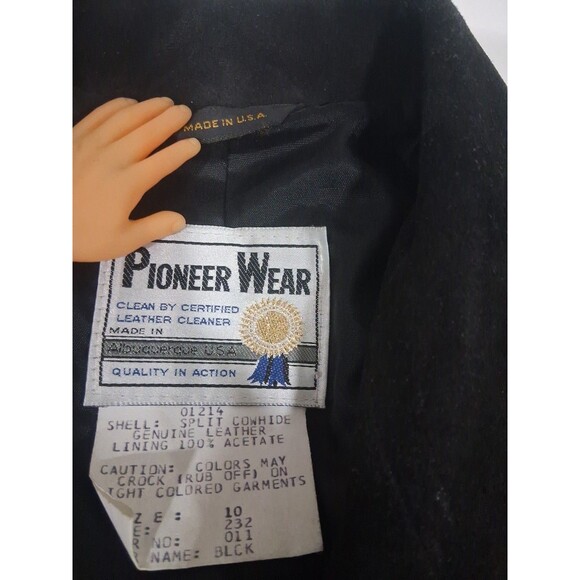 VTG Pioneer Wear Suede Leather Black FRINGE Cropped Jacket Western USA 10 S/M - Picture 2 of 6